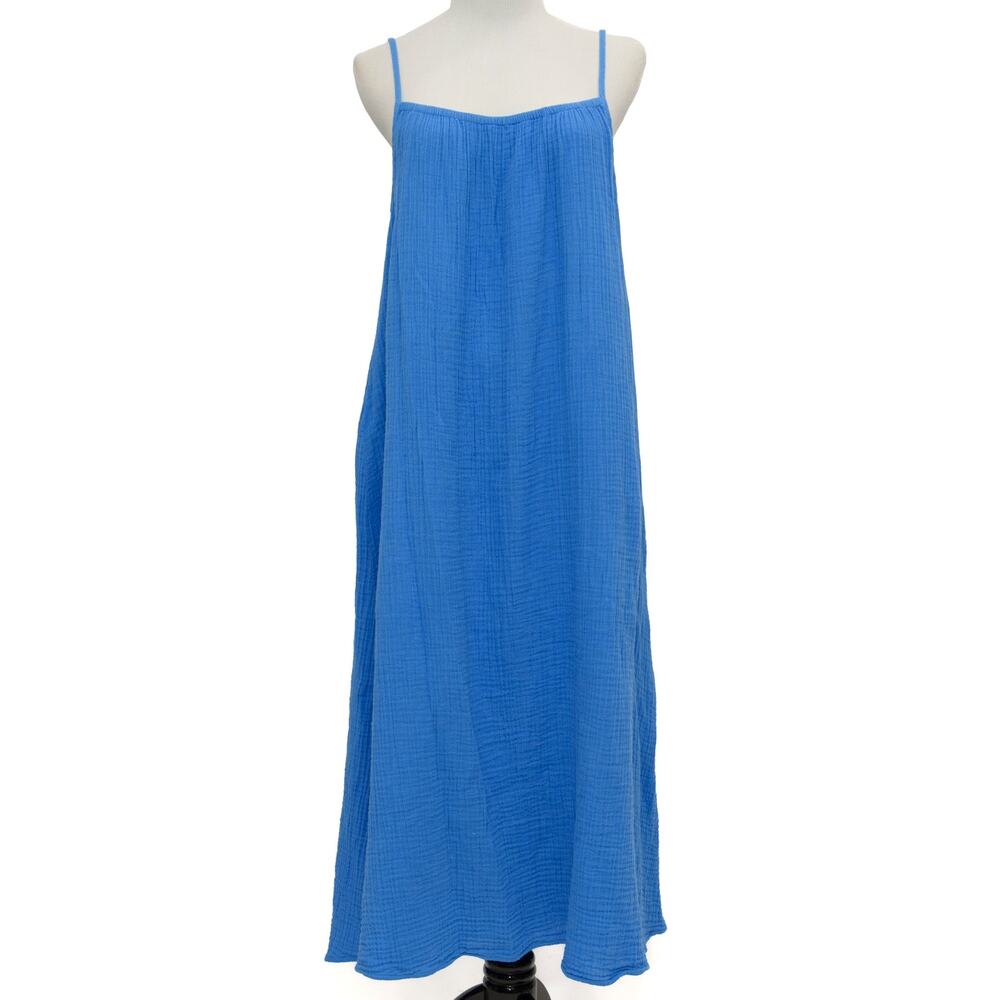 Eileen Fisher Blue Organic Cotton Lofty Gauze Cami Dress Size Medium